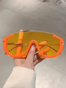 New Women's Shield-Shaped Half Frame Fashion Glasses, Multi-Color Lenses, High-End Studs Decoration, Stylish One-Piece Design