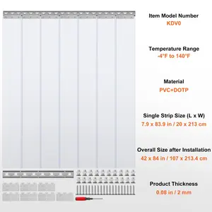 VEVOR Strip Curtain, 84 Heightx 42 Width, 0.08 Thickness, 7PCS Clear PVC Strip Door Curtain, Freezer Curtain, Plastic Door Strips for Walk in Freezers, Coolers Warehouse Doors, with 50 Overlap