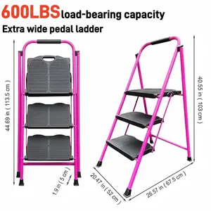 3-step ladder, pink ladder，Wide step ladder stool，Step Stool, Household Foldable Steps Tool for Home, Office, Outdoor, Home Decoration & Industrial Use，Multi color optional home decoration tools，Portable Two-Step Folding Stool,600lbs load capacity.