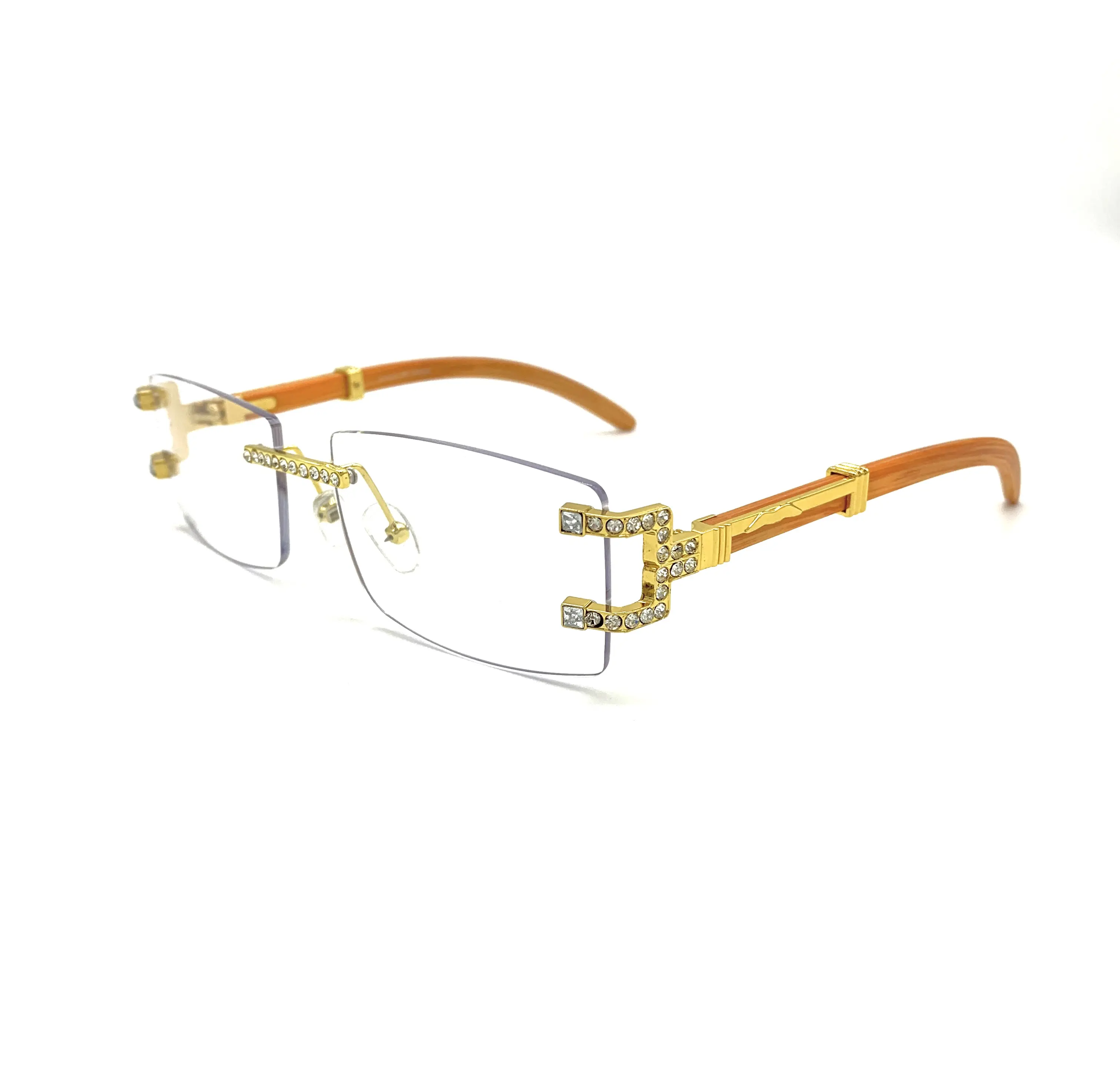 ICED-OUT Gold Wooden Frame Vintage Hiphop Luxury Glasses