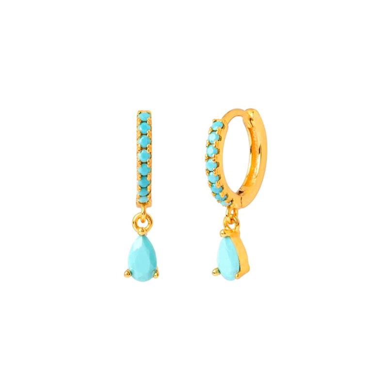 Turquoise Hoop Earrings Set for Women, 18K Gold Plated Silver Plated Huggie Hoops with Blue Gemstone, Hypoallergenic Small Circle Earrings Pack for Daily & Party Wear