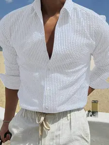 Men's Lightweight Long Sleeve Striped Shirt, Loose Fit Casual Wear, Comfortable, Soft and Fashionable, Suitable for Spring Summer Fall