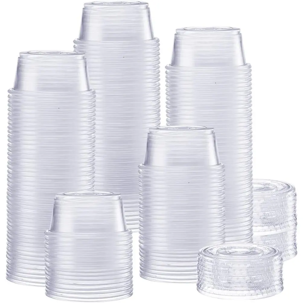 [2 oz. - 200 Count Clear Disposable Plastic Portion Cups with Lids - Souffle Cups, Jello Shot Cups With Lids, Clear Plastic Containers  for salad Dressing and More