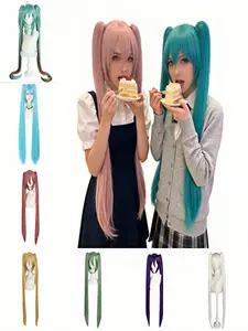 Multi-colored Gothic Lolita wig, short bob wig with bangs, extra-long clip-in ponytail wig, suitable for women's daily makeup parties, anime cosplay, princess wig, high-density heat-resistant synthetic straight wig with fringes, suitable for ladies