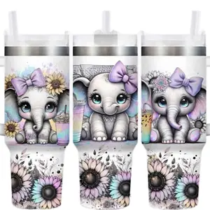 Elephant Tumbler 40oz Stainless Steel Handmade Lid Straw Bottle Drinkware Water Bottles Cup Mug Portable Bottled Washable Reusable Insulated Flasks