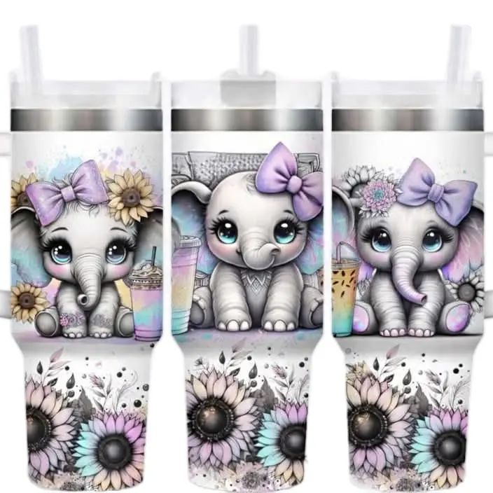 Elephant Tumbler 40oz Stainless Steel Handmade Lid Straw Bottle Drinkware Water Bottles Cup Mug Portable Bottled Washable Reusable Insulated Flasks