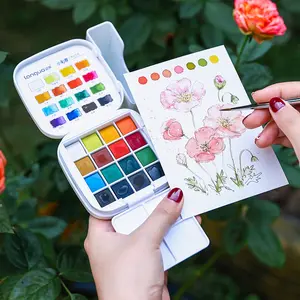 Travel Watercolor Paint Set - 16 Colors with Palette,Portable Watercolor Travel Kit with Brush, Coloring Card, Brush Washing Box for Adults, Artists & Professionals, Art Materials