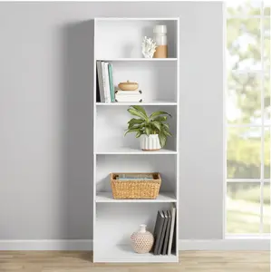 5-Shelf Bookcase with Adjustable Shelves, White 5-Shelf Bookcase with Adjustable Shelves, White