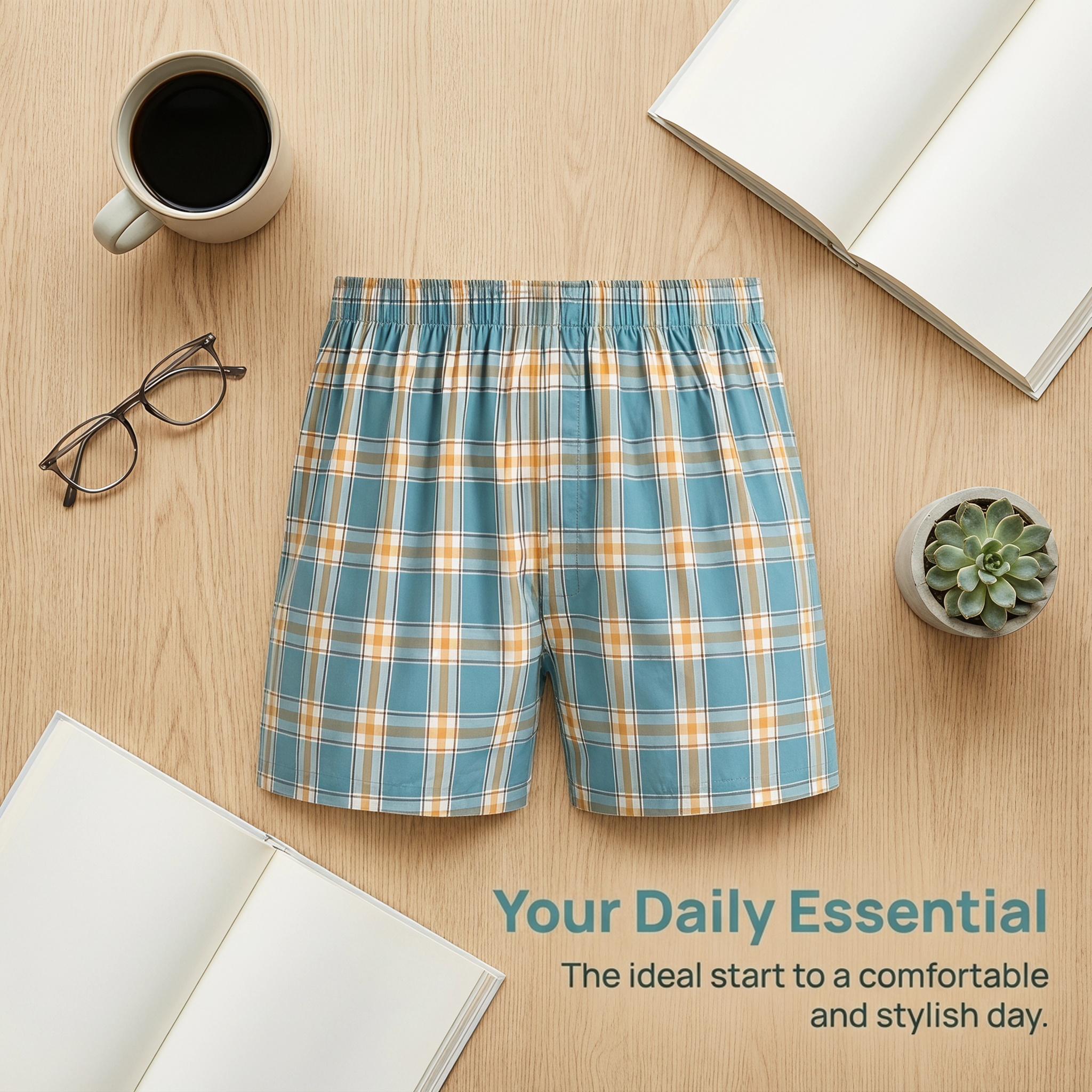 SEOBEAN Men's 3Pack/1Pack 100% Cotton Checked Plaid Boxer Shorts, Soft Loose Casual Breathable Menswear Underwear with Elastic Waist for Sleep, Lounge-220508, Set