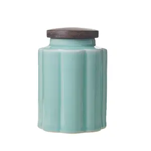 Ceramic Storage Jar with Wooden Lid, Sage Green, Kitchen Canister