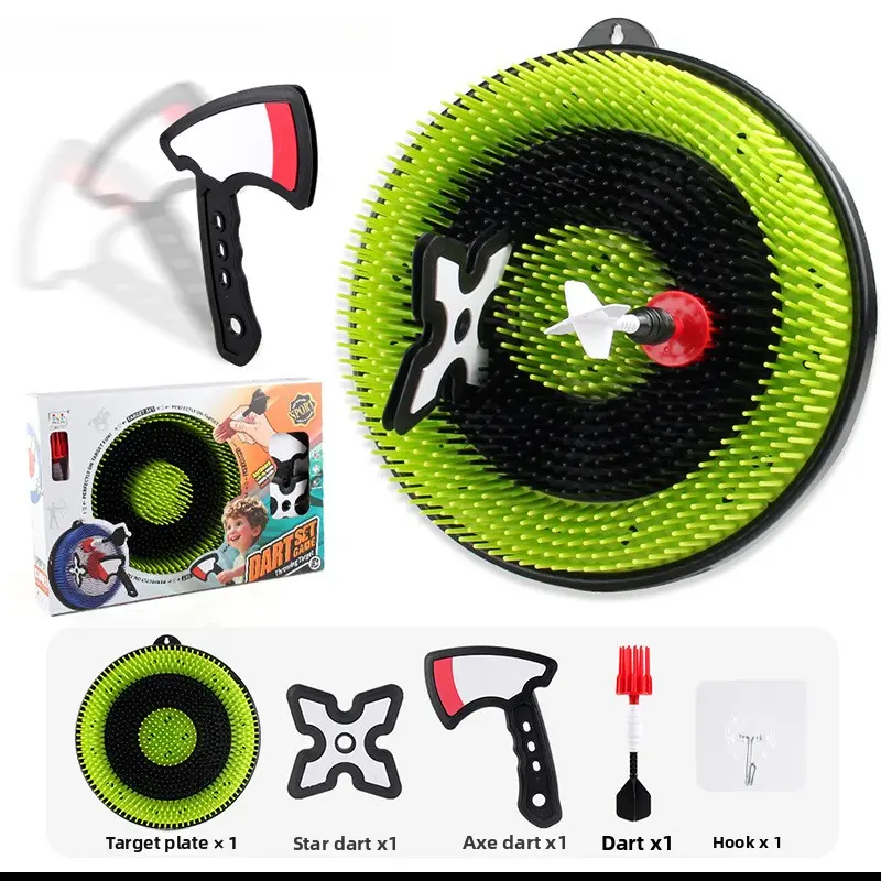 Axe Throwing Game Set 12 Inch Hanging Bristle Target Board 4 Throwing Stars for Adults Kids Outdoor Party Birthday Gifts Backyard Activity