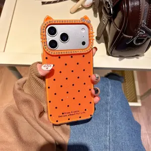 Fashion Polka Dot 3D Cat Ear Diamond Case Phone Case For iPhone Air 17 16 15 14 Pro Max 13 12 11 3in1 Removable Glitter Cover