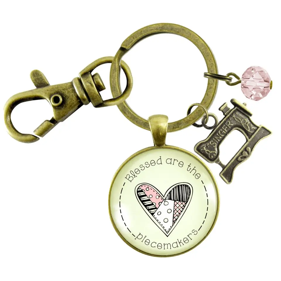Blessed are Piecemakers Keychain Quilter Faith Quote Jewelry Sew Charm