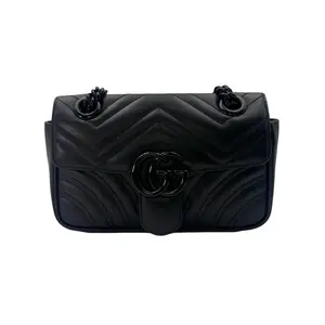 Pre-owned GUCCI Leather Crossbody Bags GG Marmont Black Chevron Shoulder Bag GG749