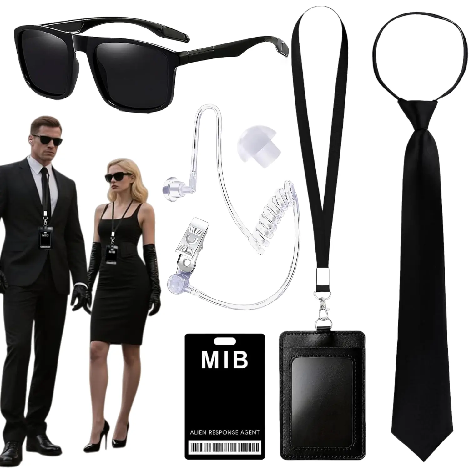 6pcs MIB Agent Costume Props Accessories For Men Women, Includes Sunglasses, Tie, And ID Badge, Secret Service Costume Set for Cosplay Halloween Party Accessories Men's Costumes Accessories