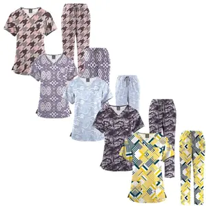 Elevate Your Workwear with Our Women's Printed V Neck Medical Scrub Top - Surgical Breathable Pharmacy Scrubs Uniforms for Hospital Nurse Scrubs Sets