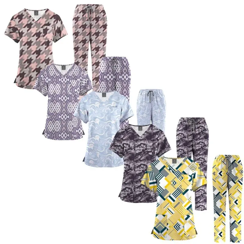 Elevate Your Workwear with Our Women's Printed V Neck Medical Scrub Top - Surgical Breathable Pharmacy Scrubs Uniforms for Hospital Nurse Scrubs Sets