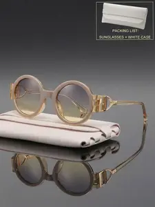 New stylish retro large oval sunglasses, unique versatile streetwear casual sunblock shades, comes with a case