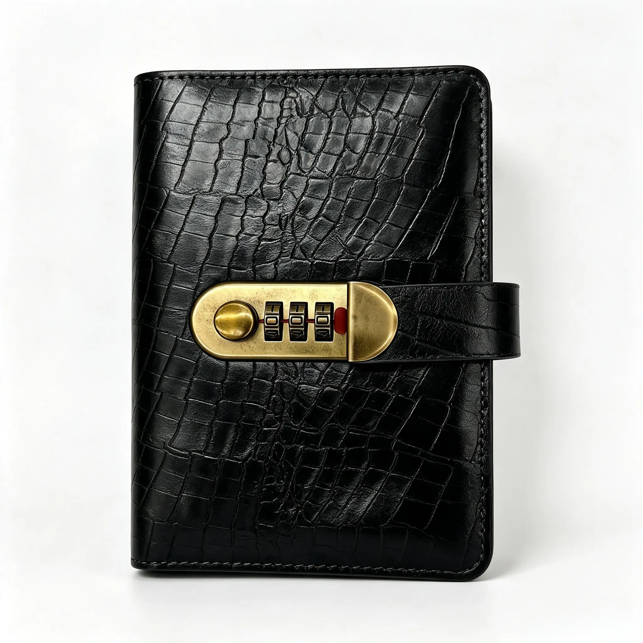 3-Digit Combination Password Lock Cash Envelope Savings Binder - Crocodile Grain PU Leather Organizer Wallet, Office Accounting Supplies for Household Finance Budget Planning goal daily tracker small financial management book planner versatile storage