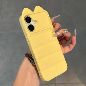 Luxury Cat Ear Soft Silicone Phone Case For iPhone 11 12 13 14 15 16 17 Pro Max Air Plus Shockproof Bumper Back Case Cover