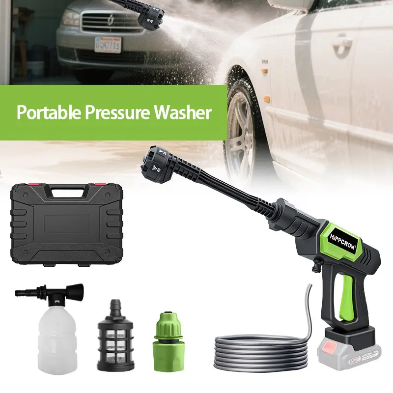 HIPPCRON Cordless Pressure Washer Handheld Battery Power Washer: 1450PSI Portable Power Cleaning, 21V Dual Batteries, 6-in-1 Nozzle, All-in-One for Car, Home & Garden