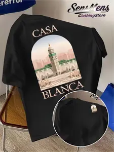 New Summer Fall Men's Graphic Short Sleeve T-Shirt, Fashion Street Print Top, Casual Breathable Slim Fit Long Tee, Sporty Style