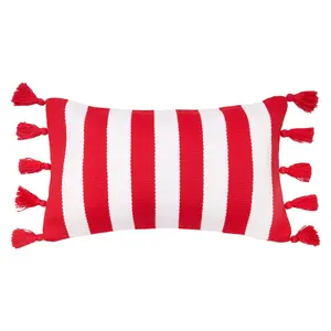 Cabana Red Stripes Tassels Pillow by Valerie