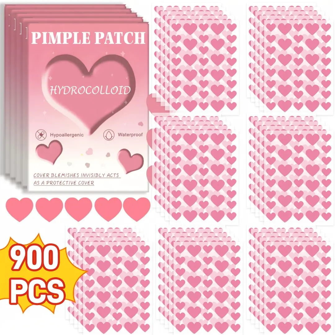 900pcs Heart-Shaped Acne Patches, Acne Patches For Face, Acne Spot Patches, Blemish Patches, Pimple Patch, Ultra-Thin, Gentle, Non-Irritating, Alcohol-Free, Suitable for All Skin Types, Perfect for Parties