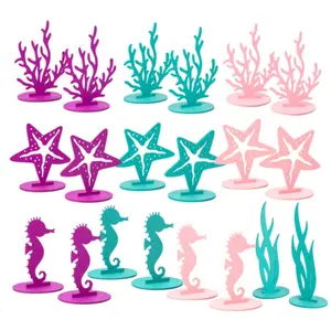 20Pcs Ocean ornament coral seagrass seahorse mermaid felt DIY felt table decoration fashion ornament, Mermaid Party Decoration DIY Felt Table Centerpiece Little Mermaid Girl Birthday Party Supplies