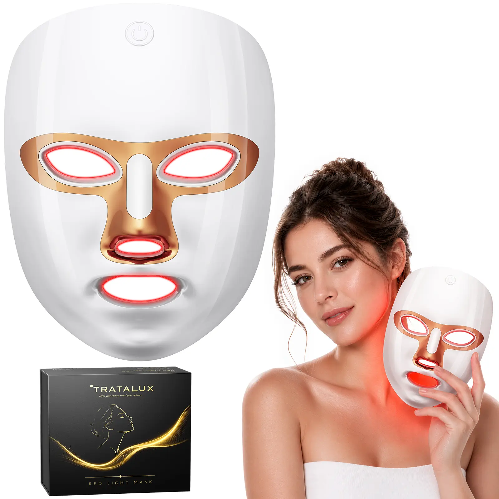 Tratalux Red Light Therapy Mask - 7 Color LED Facial Mask, Photon Skin Rejuvenation, Cordless Rechargeable Beauty Products, Self Care Products, Ideal Adulting Gifts & Mom Birthday Gifts for Daily Skincare
