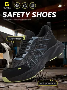 Men's Safety Shoes Patchwork Design Lightweight Eva Sole Breathable Comfort Work Boots Industrial Construction Outdoor Use Working Shoes