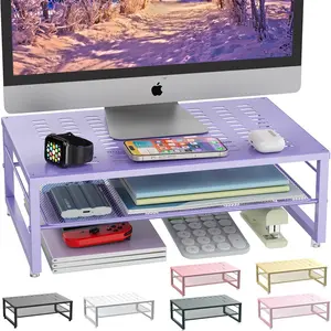 2-Tier Metal  Stand Riser, Office Desk Storage Organizer for Computer , Laptop, Printer, Office Supplies (Purple)