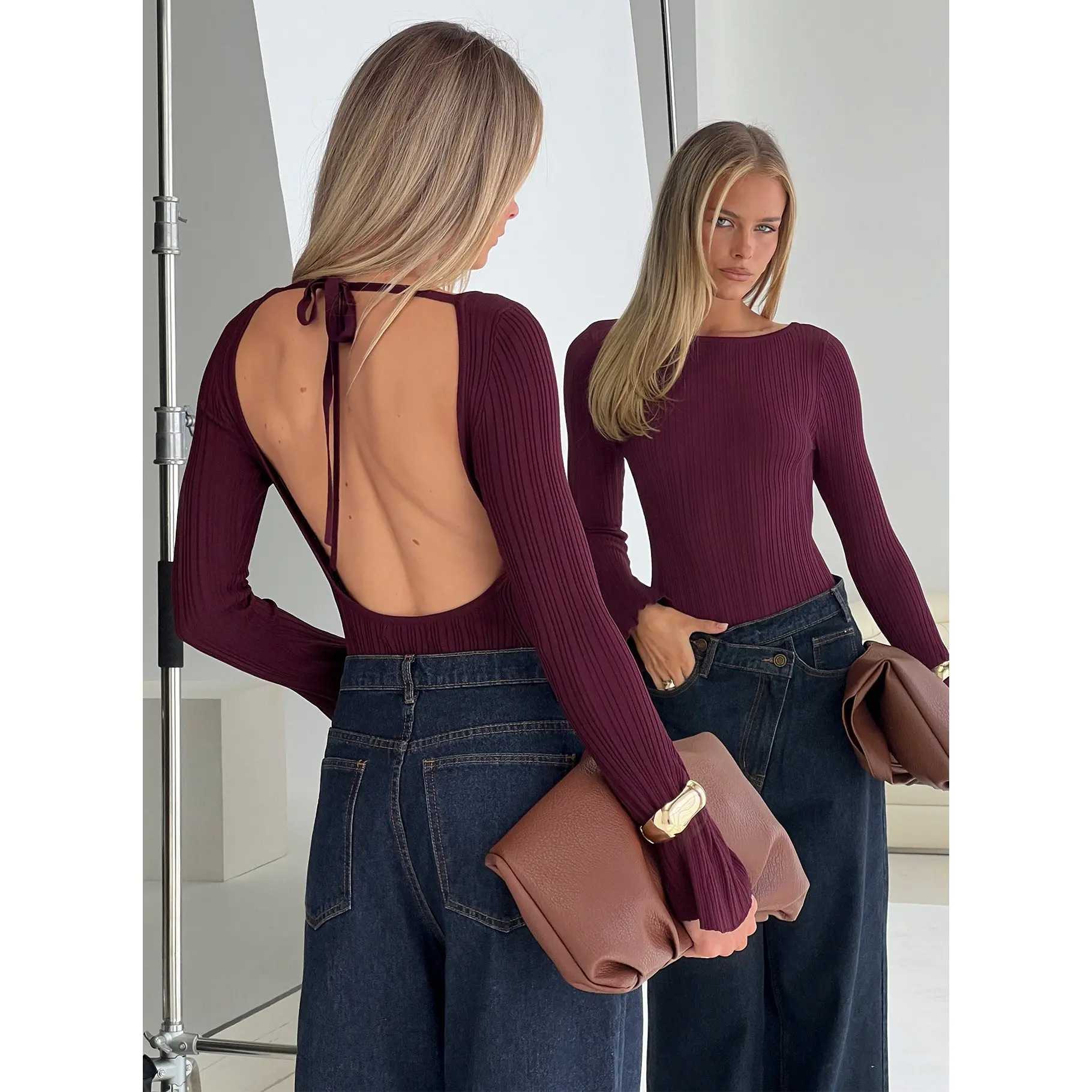 Mayok Long Sleeve Bodysuit Plum