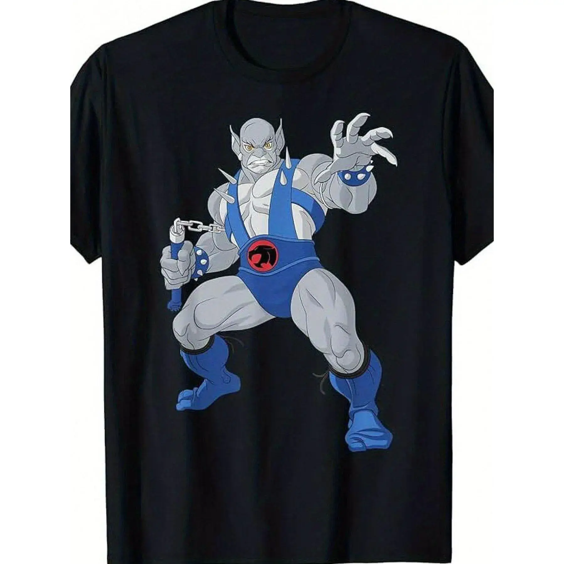 Men's ThunderCats Panthro Graphic Oversized T-Shirt - 100%25 Cotton Loose Fabric, Dark Blue Cartoon Character Print, Short-Sleeve Round Neck, Breathable, Machine Washable Menswear Streetwear Top, All-Season Casual Apparel,summervibes