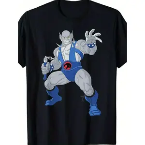 Men's ThunderCats Panthro Graphic Oversized T-Shirt - 100%25 Cotton Loose Fabric, Dark Blue Cartoon Character Print, Short-Sleeve Round Neck, Breathable, Machine Washable Menswear Streetwear Top, All-Season Casual Apparel,summervibes
