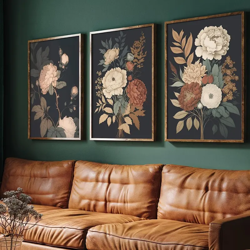 Floral Pattern Unframed Painting, Floral Aesthetic Pattern, 3 Counts/set Vintage Flower Pattern Canvas Wall Art, Vintage Garden Print, Wall Decor for Home Living Room Bedroom, Ornaments, Interior Canvas Prints, Decorative Artwork, Modern Home Decor
