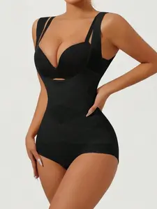 Women's Low Cut Shapewear Bodysuit, Seamless Smoothing-Style One Piece Bodywear With Structured Bust Area For Daily Outfits