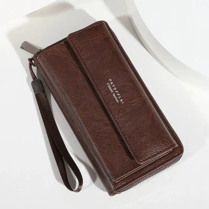 GOODBEE Men's PU Leather Long Wallet - Faux Vegan Chic Accessories, Casual High-Capacity Zip Clutch with Multiple Card Slots, Coin Pocket, Plain Cash Organizer, Multi-Compartment for Phone Storage, Everyday Carry, Faux Men's Wallets