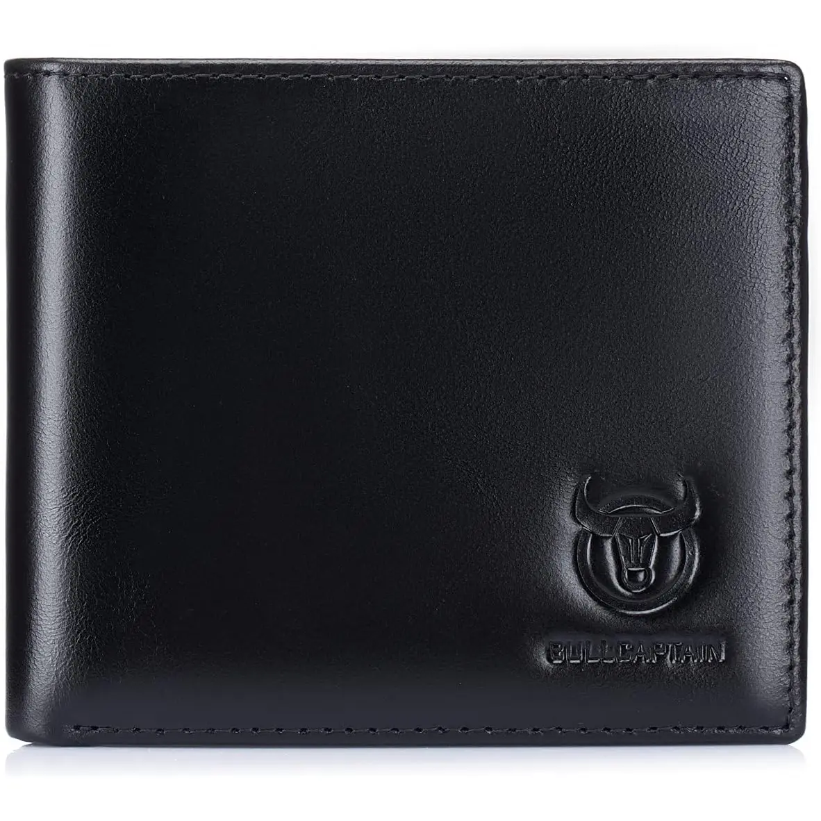 BULLCAPTAIN RFID Wallets for Men Slim Bifold Genuine Leather Front Pocket Wallet with 2 ID Windows QB-05 (Black) BULLCAPTAIN