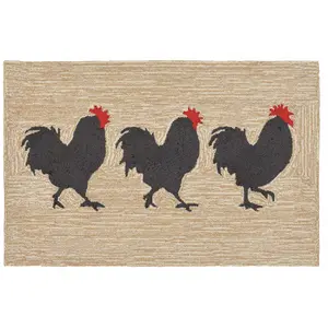 Liora Manne Frontporch Roosters In-Out Rug Neutral 24" x 36"