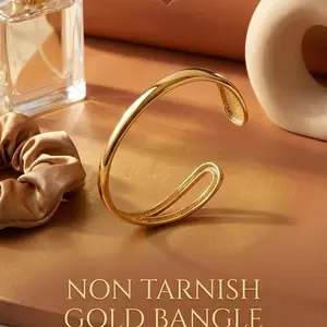 Adjustable Bangle, Casual Trendy Jewelry, Fashionable Bracelet, Jewelry Accessory for Daily Wear, Crafted with a thick 14K gold plated finish for a lasting, non-tarnish shine. Waterproof and safe for everyday wear.