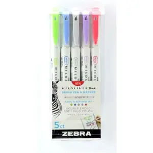 Zebra Pen  Mildliner Brush Pen & Marker Set, Assorted Color - Pack of 5