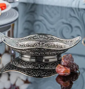 Turkish Candy Bowl | Ottoman Style Engraved | Oval Serving Dish - Silver