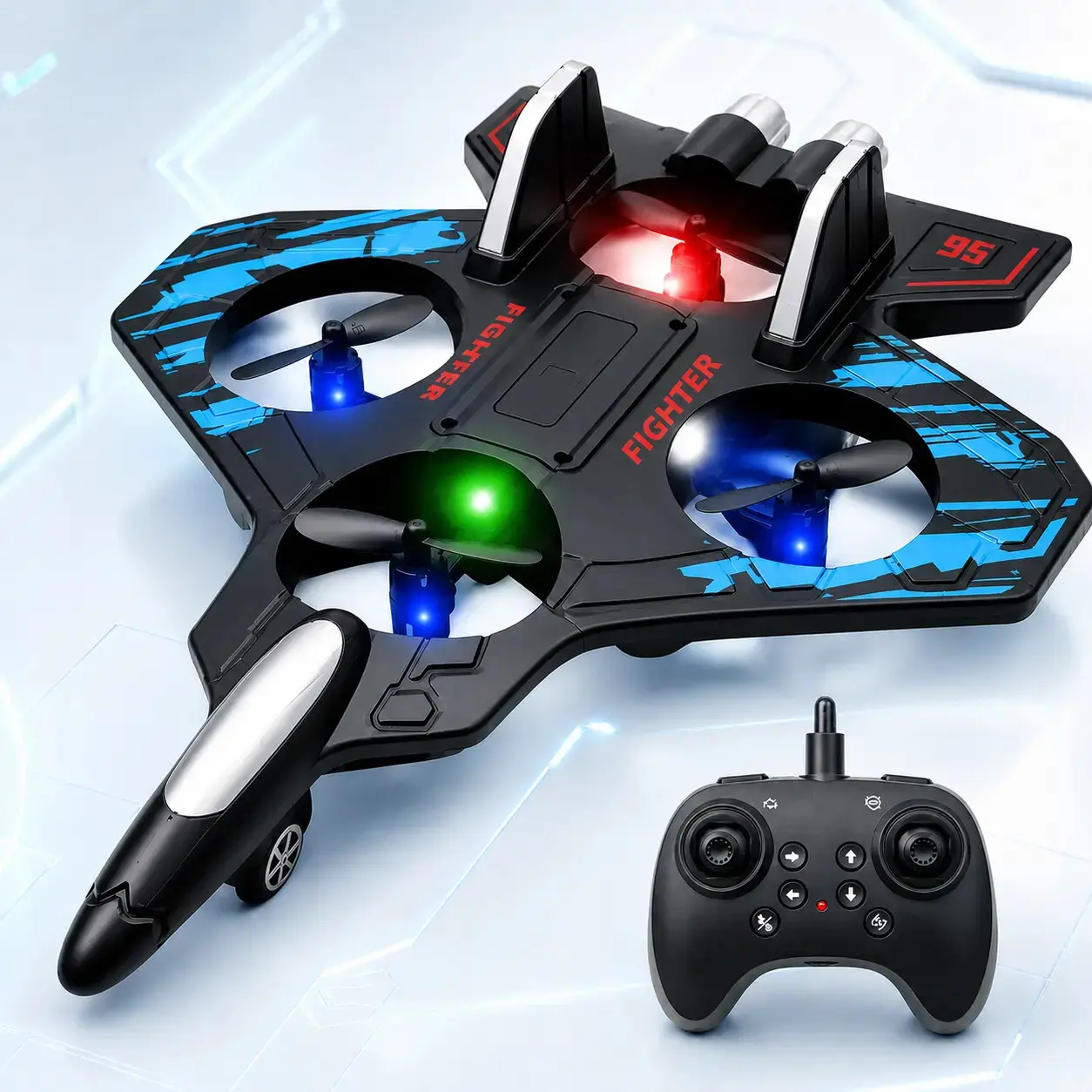 RC Fighter Jet Toy with LED Lights, Remote Control Airplane for Kids, 360° Rolling Stunt Flying Toy with Stable Hover, One Key Takeoff Landing Gift for Boys Girls Remote Control Jet Remote Control Aircraft Rc Airplanes
