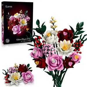 iLacven Red Rose Flowers Bouquet  Set - Lego-Compatible Model  Kit for Adults Women, Valentine's Day Gift, Home Decor construction building block diy toy