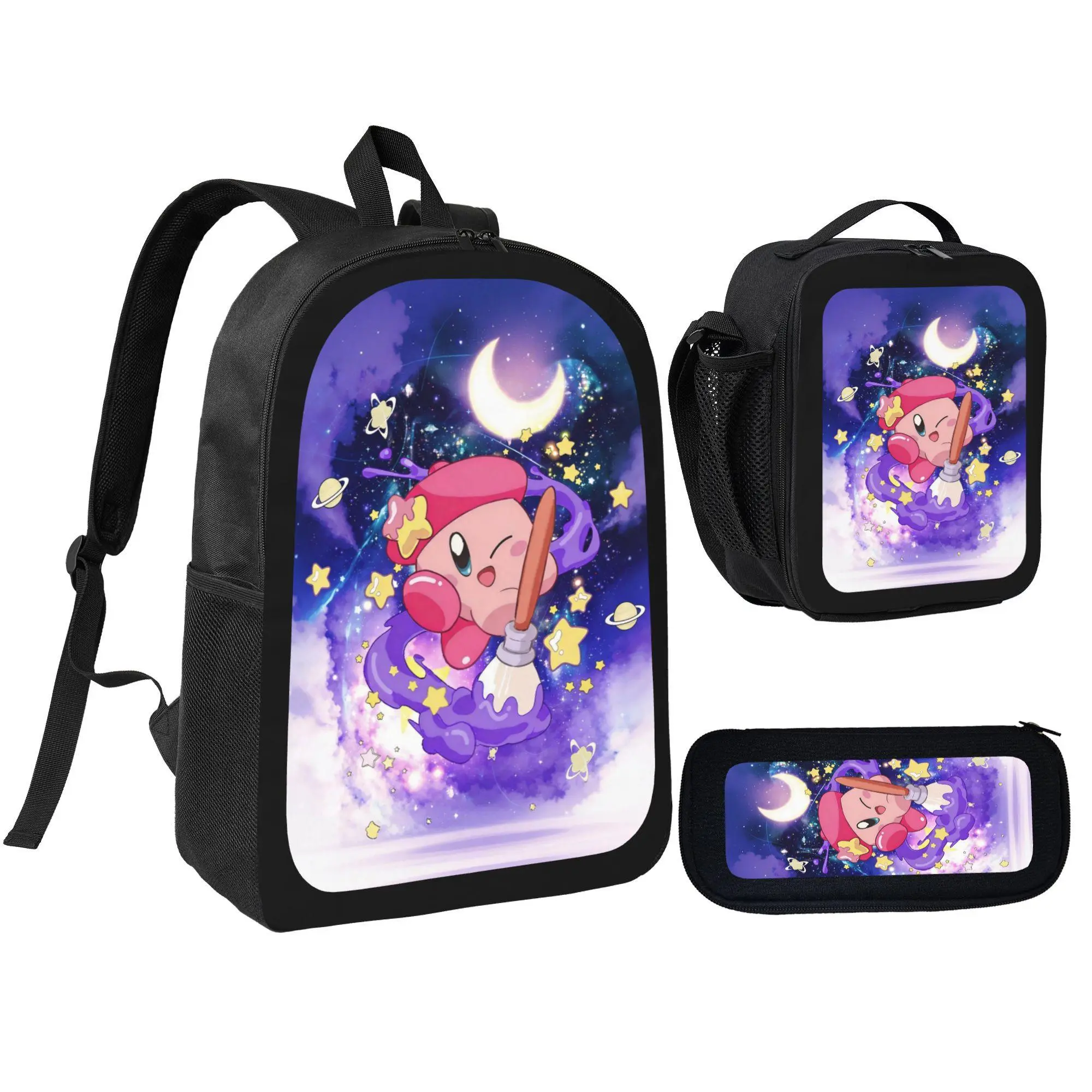 [3Pcs Unisex Cute Look Magic Theme Set Pack] Kids' School Backpack, Starry Sky Wizard Pattern Lunch Bag, Pencil Pouch for Students