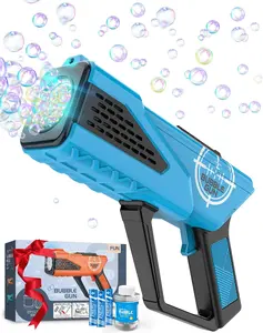 Bubble Gun - Bubble Machine for Kids - Bubbles Blaster with 8-Hole Wands & LED Light