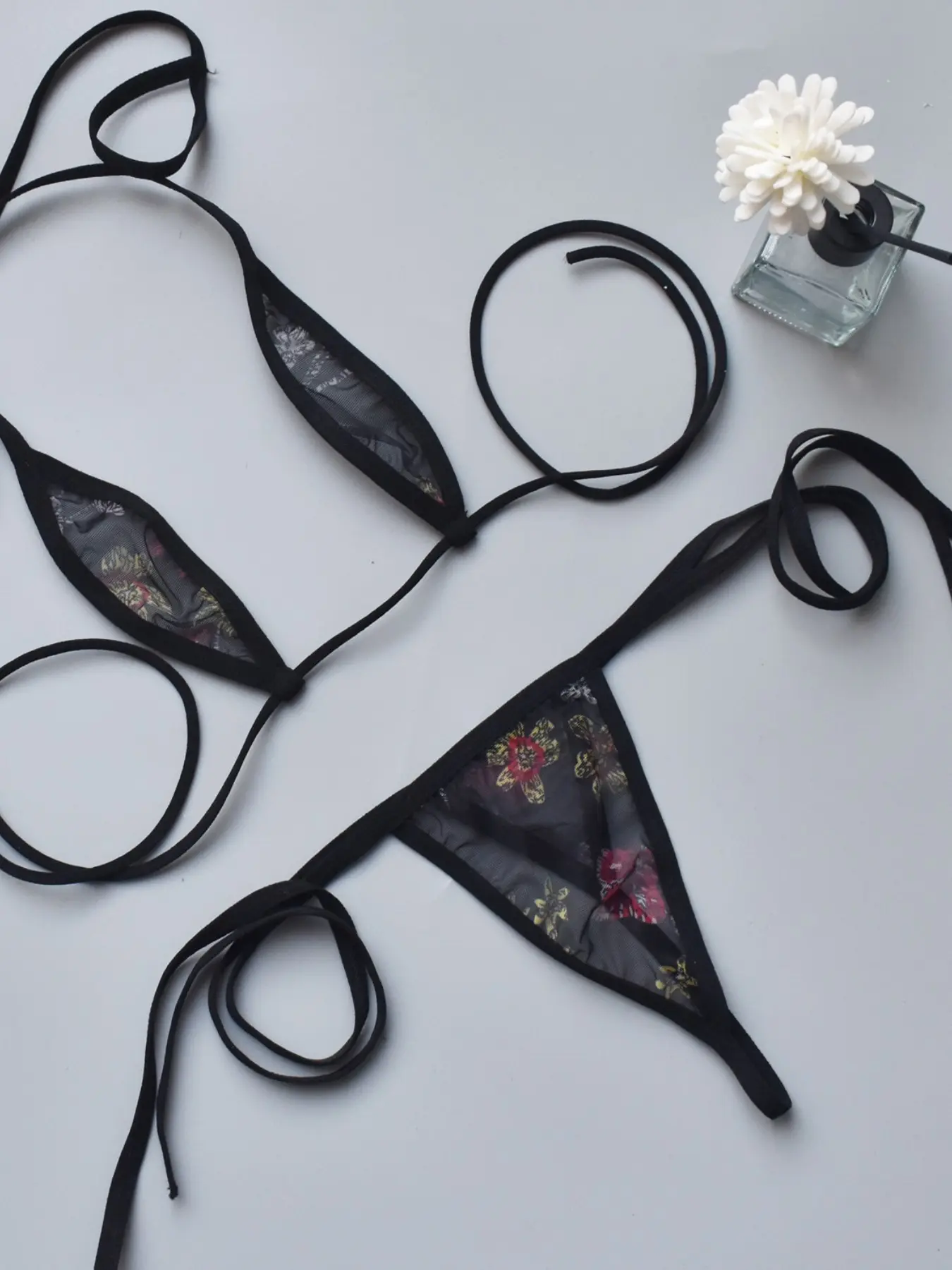 Women's Bikini Set Three-Piece Transparent Tie Mini Suit Sexy Underwear, Plunging Thong Design, Perfect Gift for Girlfriend