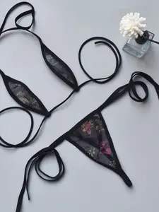 Women's Bikini Set Three-Piece Transparent Tie Mini Suit Sexy Underwear, Plunging Thong Design, Perfect Gift for Girlfriend