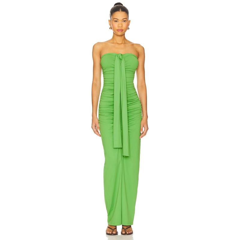 Susana Monaco Center Gathered Tie With Slit Dress in Forest